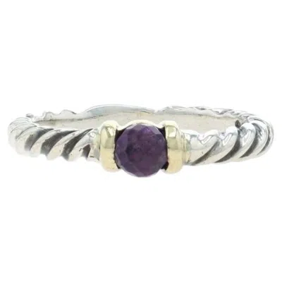 Pre-owned David Yurman Amethyst Cable Band Sterling 925 Yellow Gold 14k Solitaire Ring Sz6