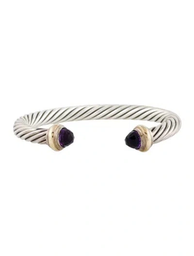 Pre-owned David Yurman Amethyst Cable Cuff Bracelet, 6.75" In Multi