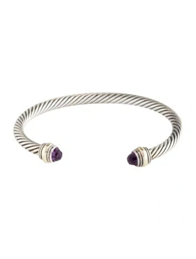 Pre-owned David Yurman Amethyst Cable Cuff Bracelet, 7" In Multi