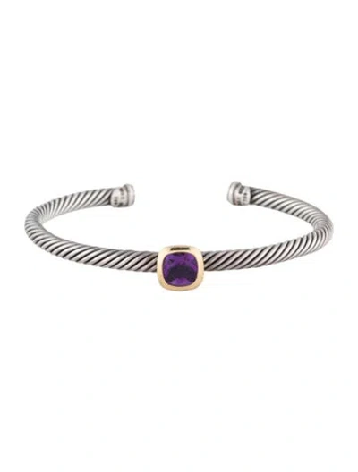 Pre-owned David Yurman Amethyst Cable Cuff Bracelet, 7.25" In Multi