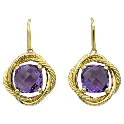Pre-owned David Yurman Amethyst Cable Twist Dangle Earrings In 18 Karat Yellow Gold