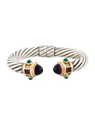 Pre-owned David Yurman Amethyst, Chalcedony & Garnet Renaissance Cuff Bracelet, 6.5" In Multi