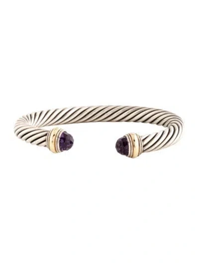 Pre-owned David Yurman Amethyst Classic Cable Cuff Bracelet, 6.5" In Multicolor