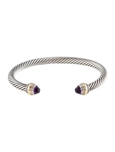 Pre-owned David Yurman Amethyst Classic Cable Cuff Bracelet, 6.75" In Multi