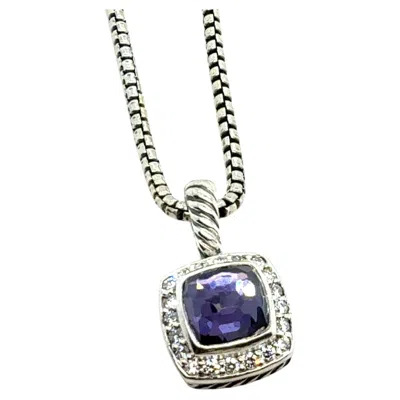Pre-owned David Yurman Amethyst Diamond Necklace 18" Sterling Silver Estate In Purple