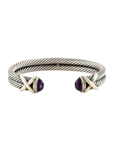 Pre-owned David Yurman Amethyst Double Cable X Cuff Bracelet, 7" In Multi