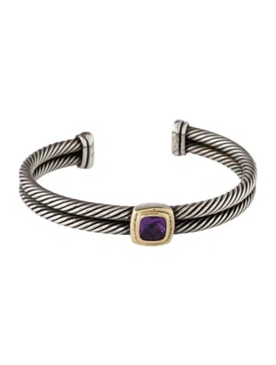 Pre-owned David Yurman Amethyst Double Row Cable Cuff Bracelet, 6.5" In Multicolor