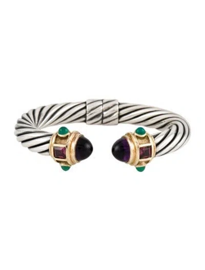 Pre-owned David Yurman Amethyst, Dyed Chalcedony & Rhodolite Renaissance Cuff Bracelet, 6" In Multi