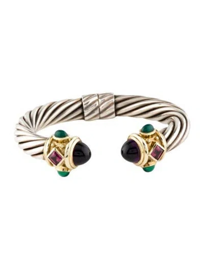 Pre-owned David Yurman Amethyst, Dyed Chalcedony & Rhodolite Renaissance Cuff Bracelet, 6.5" In Multi
