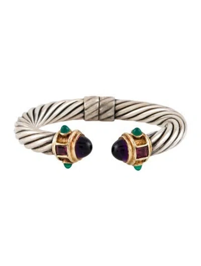 Pre-owned David Yurman Amethyst, Dyed Chalcedony & Tourmlaine Renaissance Cuff Bracelet, 6.5" In Multi