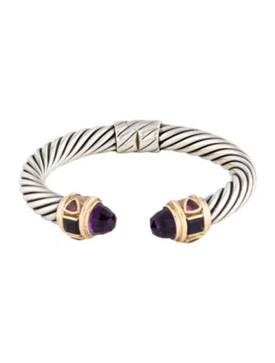 Pre-owned David Yurman Amethyst, Garnet & Iolite Renaissance Cuff Bracelet, 6.75" In Multi