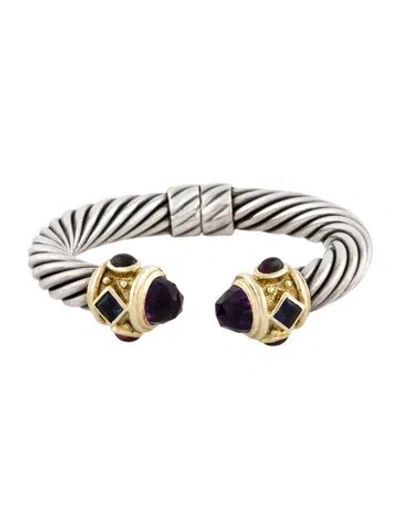 Pre-owned David Yurman Amethyst, Iolite & Rhodolite Renaissance Hinged Cuff Bracelet, 6.25" In Multi