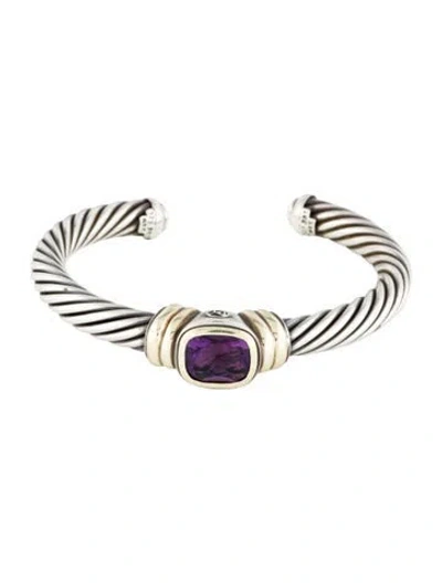 Pre-owned David Yurman Amethyst Noblesse Station Cuff, 6.5" In Multi