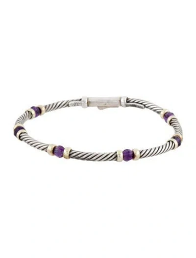 Pre-owned David Yurman Amethyst Station Cable Bracelet, 6.5" In Multi