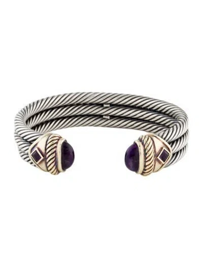 Pre-owned David Yurman Amethyst Triple Cable Bracelet, 7" In Multi