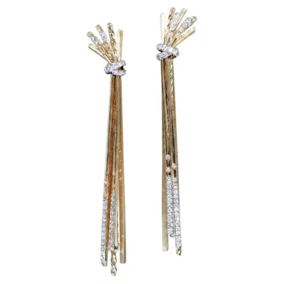 Pre-owned David Yurman Angelika Diamond Long Drop Earrings 18k Gold 0.57 Carats Vs2 In Multi