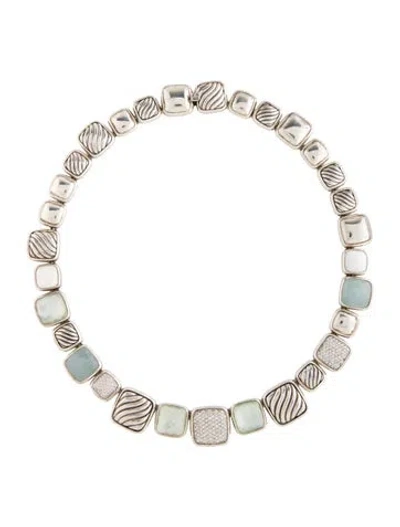 Pre-owned David Yurman Aquamarine, Chalcedony & Diamond Chiclet Collar Necklace, 17" In Multicolor