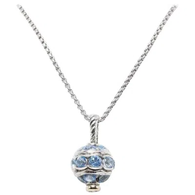 Pre-owned David Yurman Aquamarine Jewels Bead Ball Pendant Necklace Ss & 18k Yg In Multi