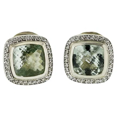 Pre-owned David Yurman Authentic  Sterling Silver Prasiolite Diamond Earrings In Multi