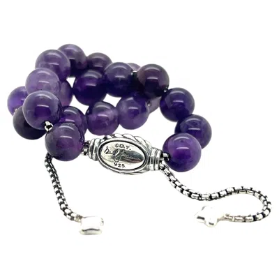 Pre-owned David Yurman Authentic Estate Amethyst Spiritual Beads Bracelet 6.6 - 8.5" In Purple