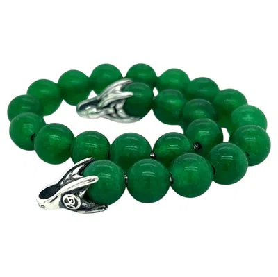 Pre-owned David Yurman Authentic Estate Green Onyx Spiritual Bead Bracelet 8.5" Silver