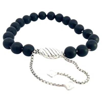 Pre-owned David Yurman Authentic Estate Matte Onyx Beads Bracelet 6.6 - 8.5" Silver 8 Mm In Black