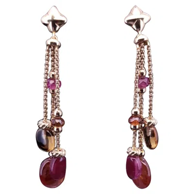 Pre-owned David Yurman Bijoux Bead Link Drop Gemstones 18k Yellow Gold Earrings