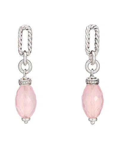David Yurman Bijoux Silver 0.28 Ct. Tw. Diamond & Rose Quartz Drop Earrings In Burgundy