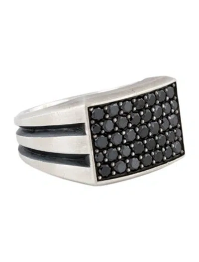 Pre-owned David Yurman Black Diamond Deco Signet Ring In Multi