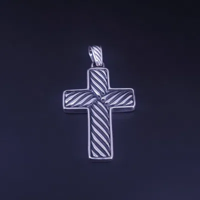 Pre-owned David Yurman Black Onyx And Sterling Silver Exotic Stone Cross Pendant Necklace