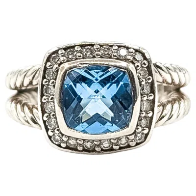 Pre-owned David Yurman Blue Topaz & Diamond Ring In Sterling Silver By