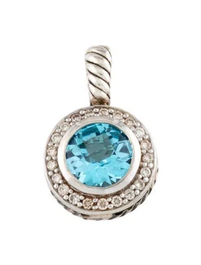 Pre-owned David Yurman Blue Topaz & Diamonds Petite Cerise Pendant In Multicolor