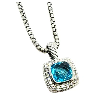Pre-owned David Yurman Blue Topaz Diamond Necklace 18" Sterling Silver Estate