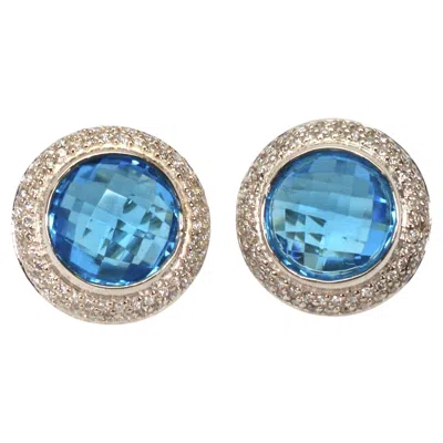 Pre-owned David Yurman Blue Topaz Diamond Sterling Silver Stud Earrings