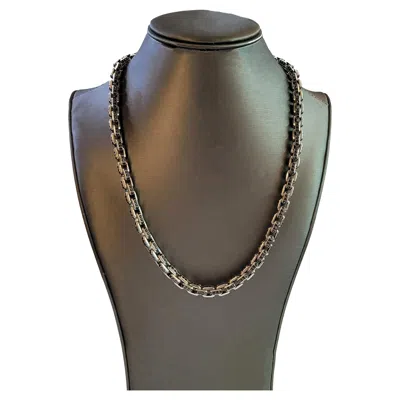 Pre-owned David Yurman Box Chain Necklace Sterling Silver With Pavé Black Diamonds, 7.3mm
