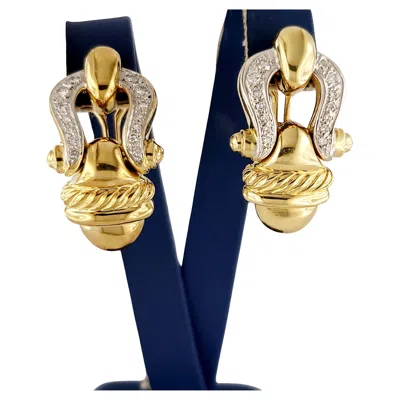 Pre-owned David Yurman Buckle 18k Yellow Gold Diamond Earrings Vintage