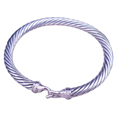 Pre-owned David Yurman Buckle Classic Cable Bracelet Sterling Silver With Diamonds, 5mm In Multi