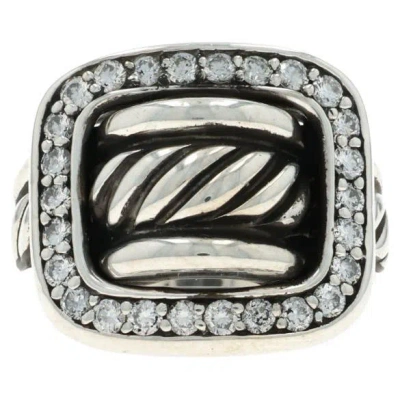 Pre-owned David Yurman Buckle Diamond Ring - Sterling Silver 925 Round .65ctw Halo In Multi