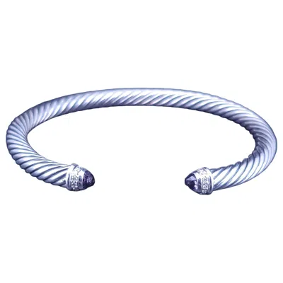 Pre-owned David Yurman Cable Bracelet Sterling Silver With Amethyst And Diamonds, 5mm In Purple