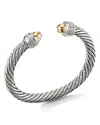 David Yurman Cable Bracelet With 14k Yellow Gold Dome & Diamonds In Gold/silver