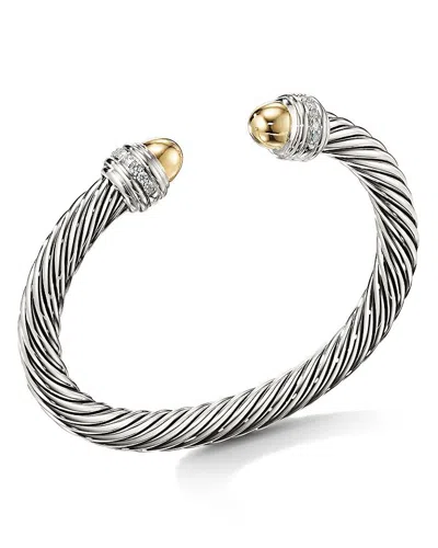 David Yurman Cable Bracelet With 14k Yellow Gold Dome & Diamonds In Gold/silver