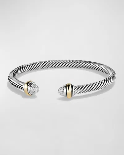 David Yurman Cable Bracelet With Diamonds And 14k Gold In Silver, 5mm In Pave Diamonds