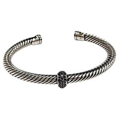 Pre-owned David Yurman Cable Candy Bracelet Sterling Silver With Pavé Black Diamonds, 6.5