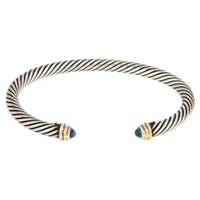 Pre-owned David Yurman Cable Classic Blue Topaz Sterling Silver & 14k Gold Bracelet 6.25"