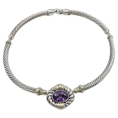 Pre-owned David Yurman Cable Classic Silver & Gold Station Amethyst Collar Necklace In Purple