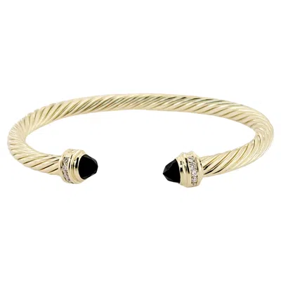 Pre-owned David Yurman Cable Classics Bracelet In 14k Yellow Gold With Black Onyx And Pave Diamond