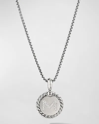 David Yurman Cable Collectibles Initial Pendant With Diamonds In Silver, 28mm In Metallic