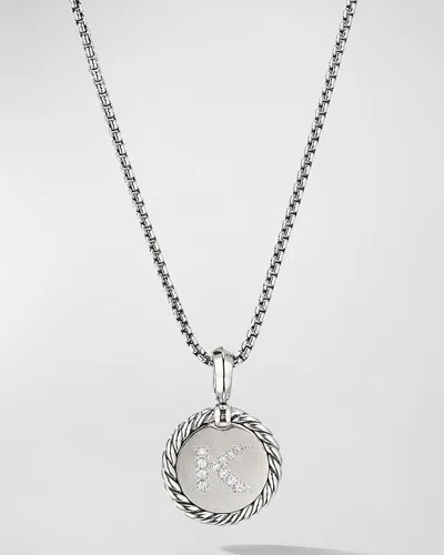 David Yurman Cable Collectibles Initial Pendant With Diamonds In Silver, 28mm In Metallic