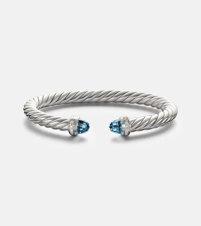 David Yurman Cable Flex 925 Sterling Silver Bracelet With Diamonds And Blue Topaz In Metallic