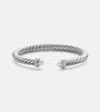David Yurman Cable Flex 925 Sterling Silver Bracelet With Diamonds And Pearls In Silver